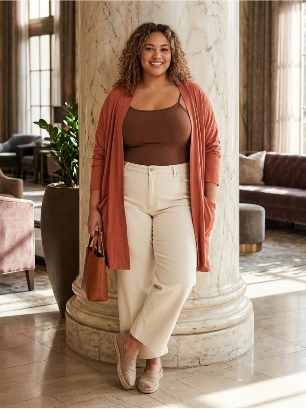 Pact Lightweight Open-Front Cardigan - Terracotta